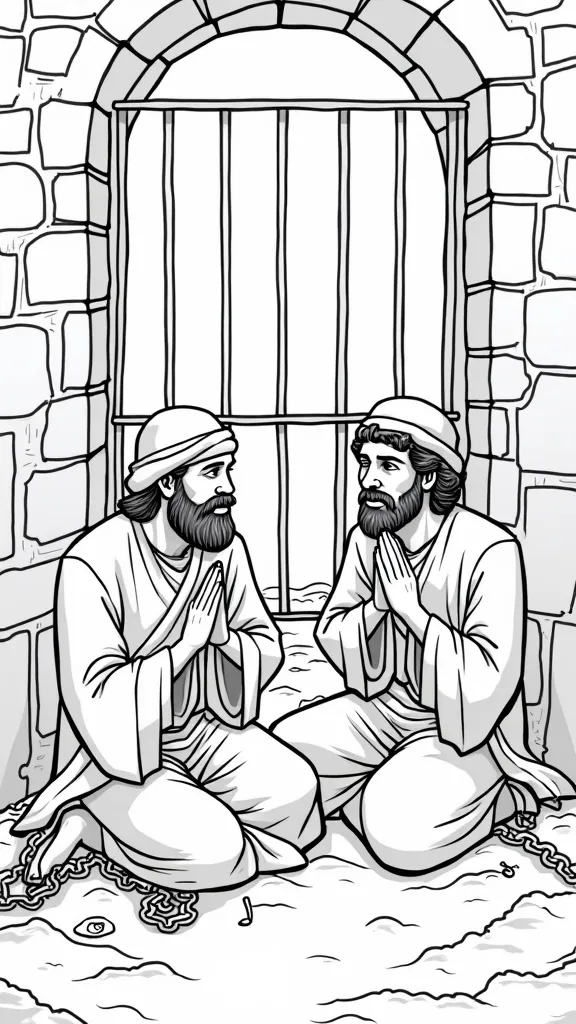 coloriage de prison de Paul et Silas